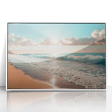 Coastal Wall Art: Vibrant Sunlit Ocean Waves Beach-Themed Canvas