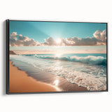 Coastal Wall Art: Vibrant Sunlit Ocean Waves Beach-Themed Canvas
