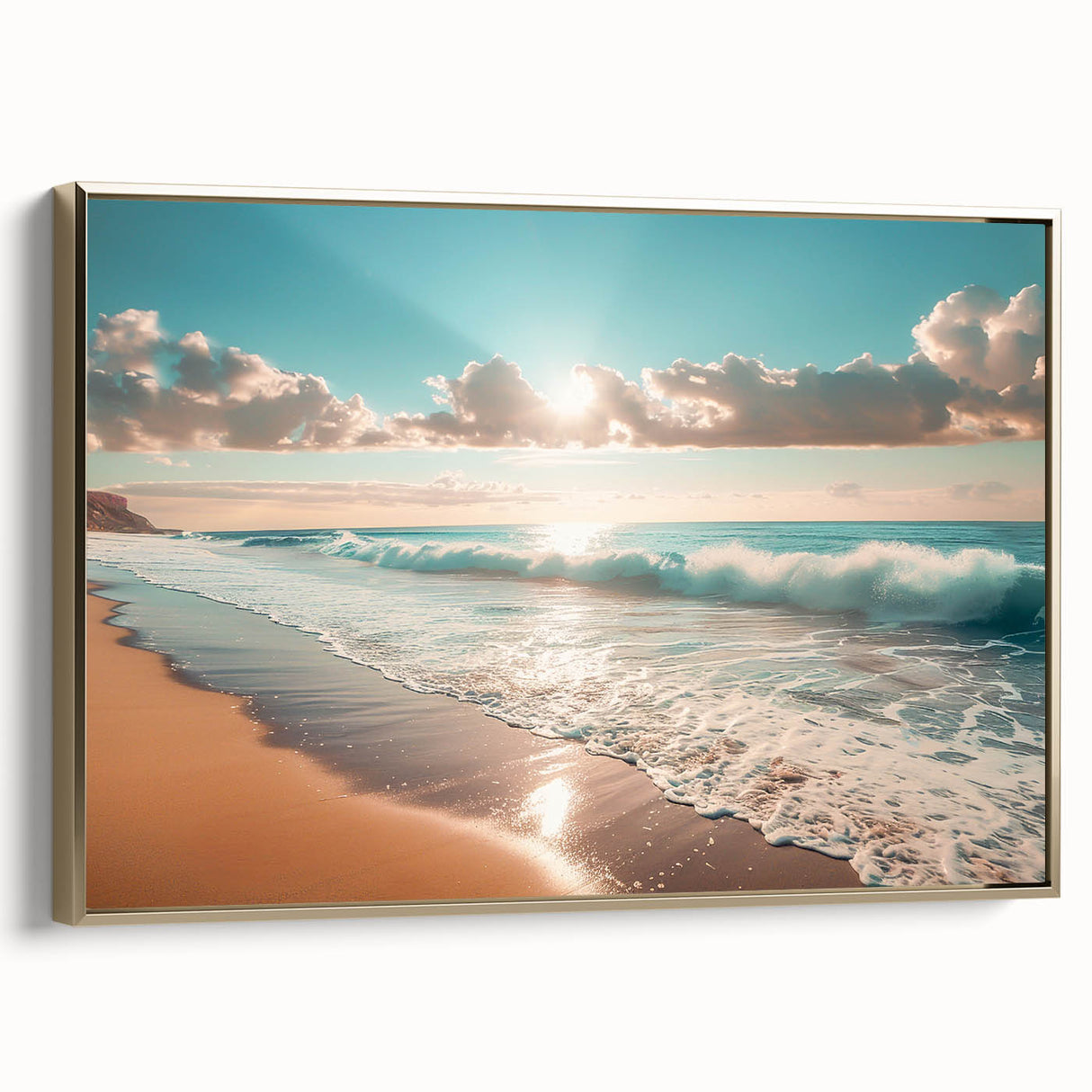 Coastal Wall Art: Vibrant Sunlit Ocean Waves Beach-Themed Canvas