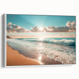 Coastal Wall Art: Vibrant Sunlit Ocean Waves Beach-Themed Canvas