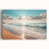 Coastal Wall Art: Vibrant Sunlit Ocean Waves Beach-Themed Canvas