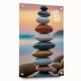 Coastal Wall Art - Colorful Stacked Stones at Sunset Beach-Themed Print