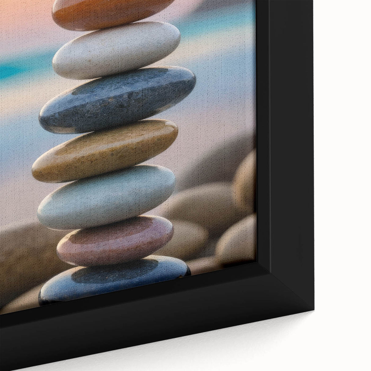 Coastal Wall Art - Colorful Stacked Stones at Sunset Beach-Themed Print
