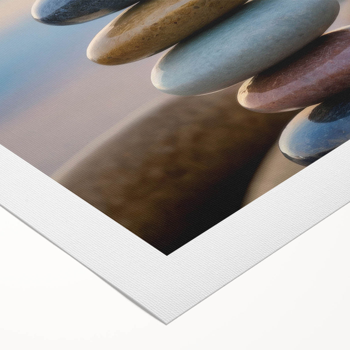 Coastal Wall Art - Colorful Stacked Stones at Sunset Beach-Themed Print