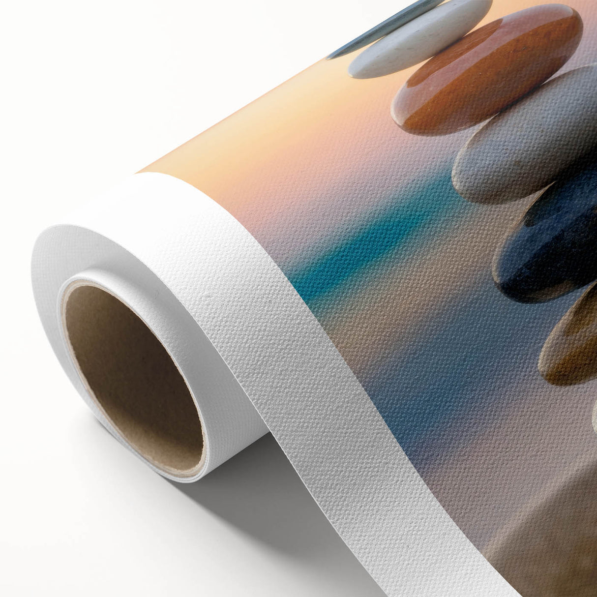 Coastal Wall Art - Colorful Stacked Stones at Sunset Beach-Themed Print