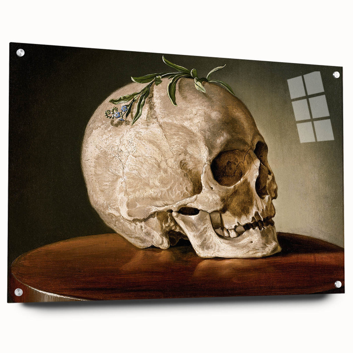 Skull with Greenery – Dark Academia Wall Art, Gothic Literature Art