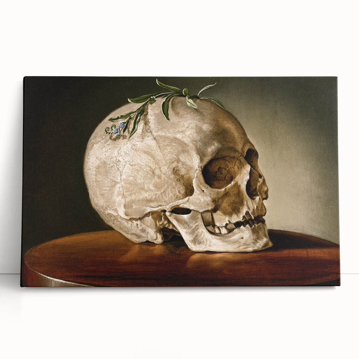 Skull with Greenery – Dark Academia Wall Art, Gothic Literature Art