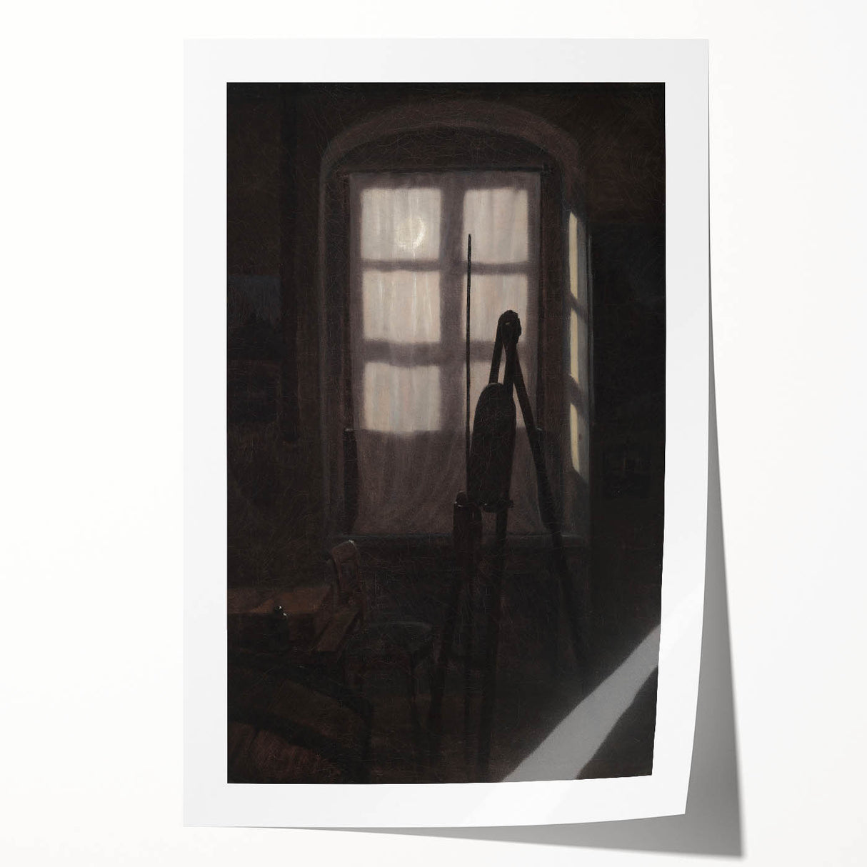 Dimly Lit Room with Easel – Dark Academia Wall Art, Moody Aesthetic Decor