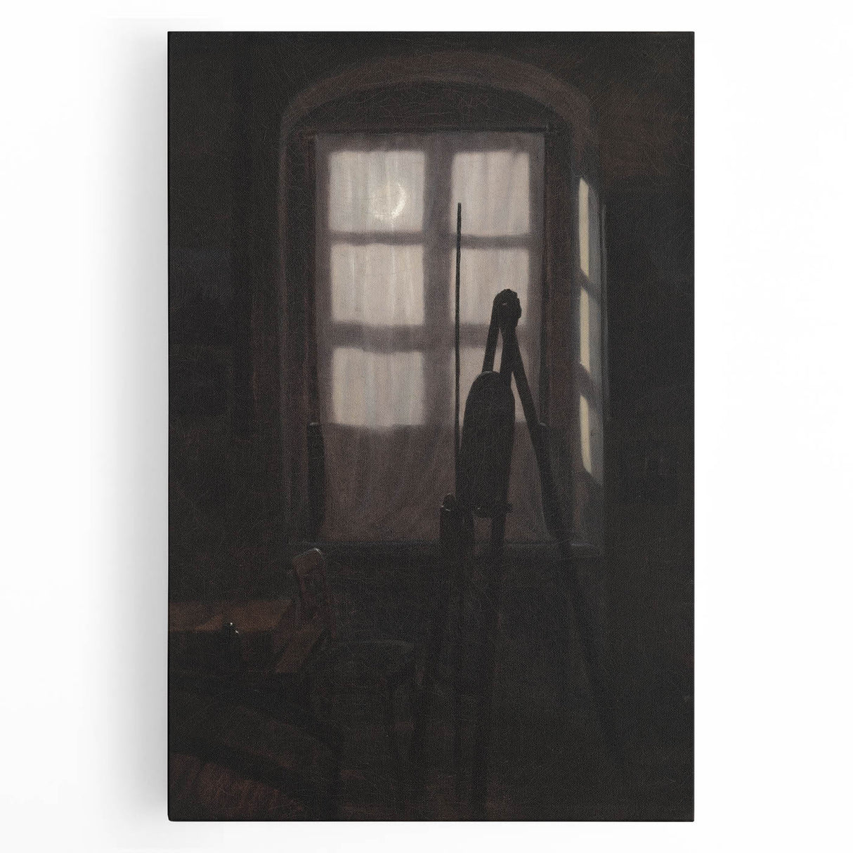 Dimly Lit Room with Easel – Dark Academia Wall Art, Moody Aesthetic Decor