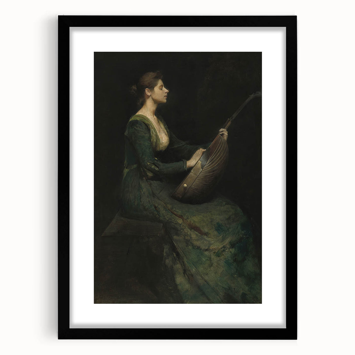 Woman Playing Stringed Instrument – Dark Academia Wall Art, Gothic Elegance