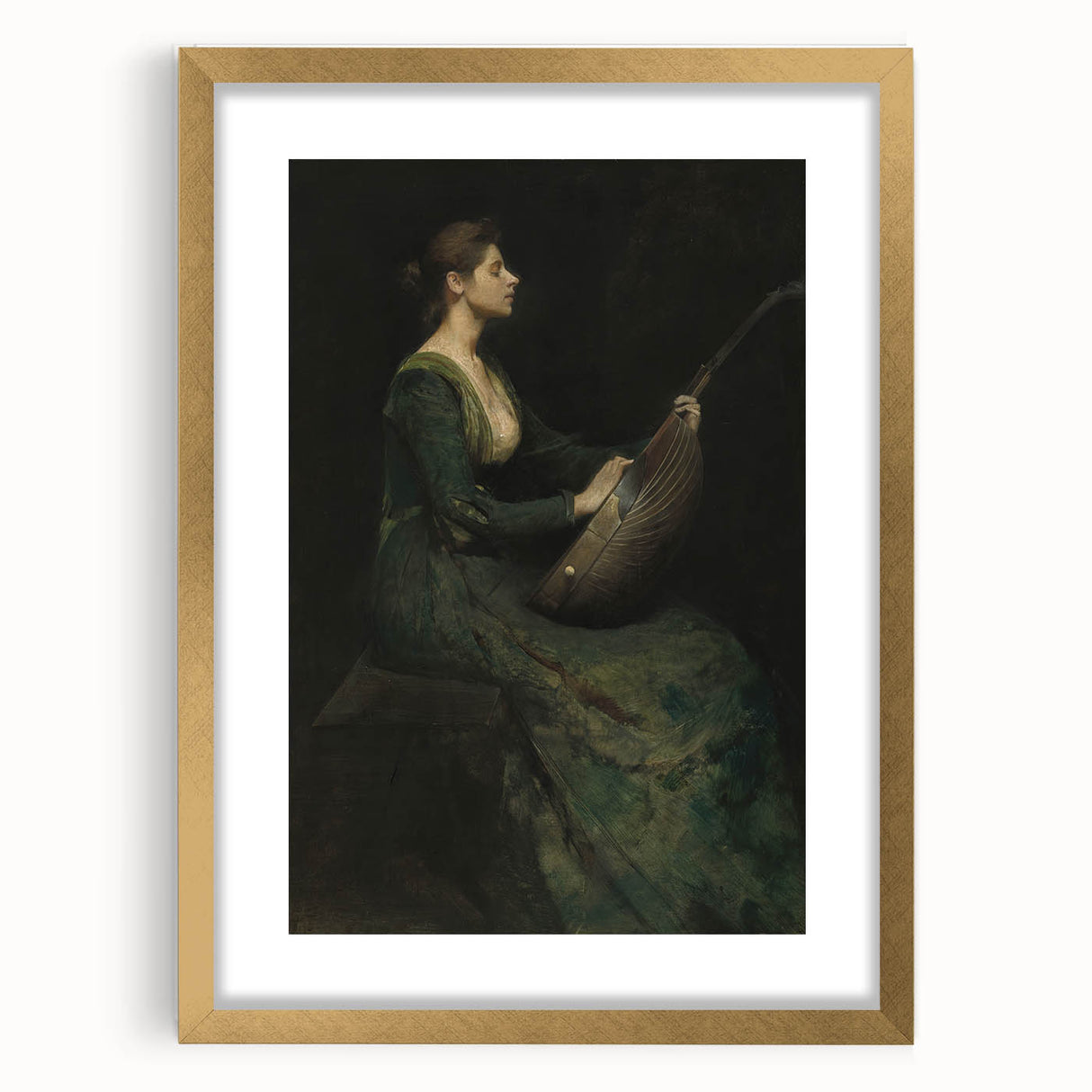 Woman Playing Stringed Instrument – Dark Academia Wall Art, Gothic Elegance