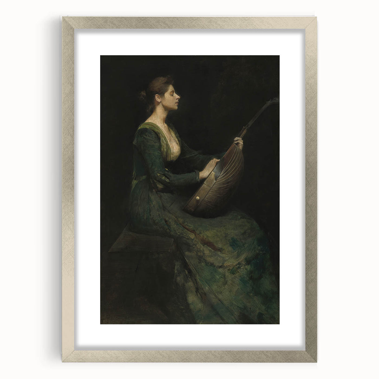 Woman Playing Stringed Instrument – Dark Academia Wall Art, Gothic Elegance
