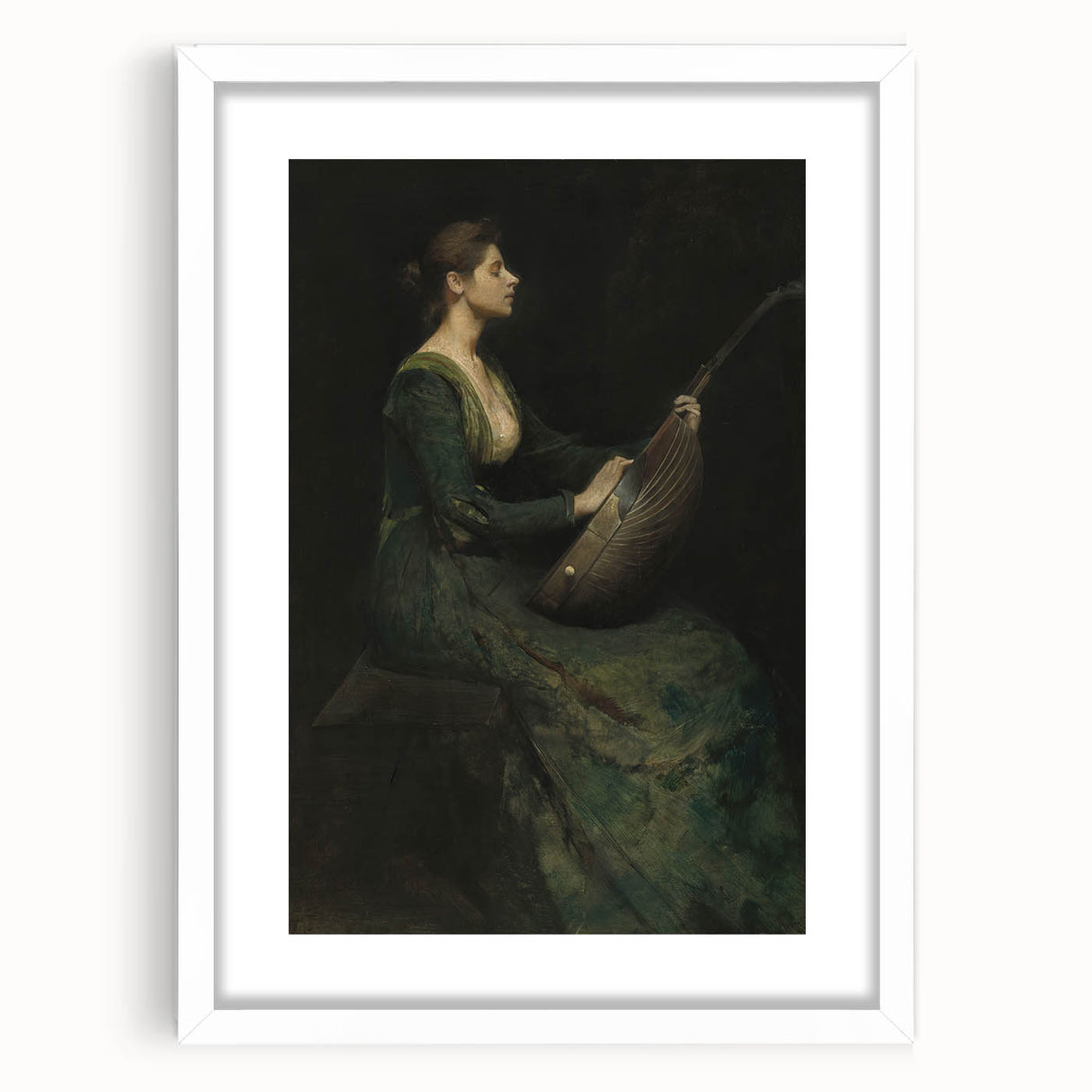 Woman Playing Stringed Instrument – Dark Academia Wall Art, Gothic Elegance