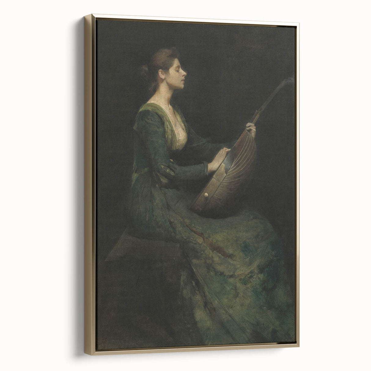 Woman Playing Stringed Instrument – Dark Academia Wall Art, Gothic Elegance
