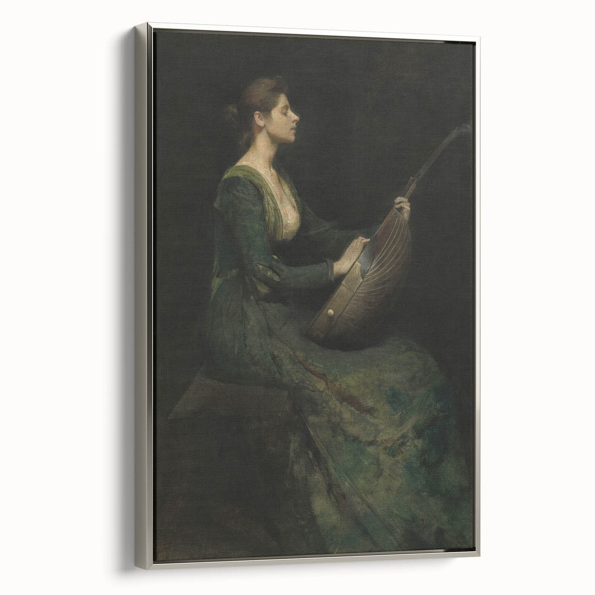 Woman Playing Stringed Instrument – Dark Academia Wall Art, Gothic Elegance