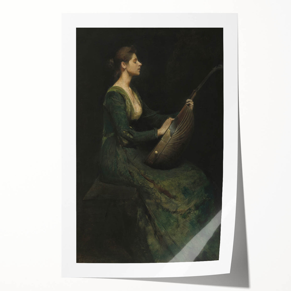 Woman Playing Stringed Instrument – Dark Academia Wall Art, Gothic Elegance
