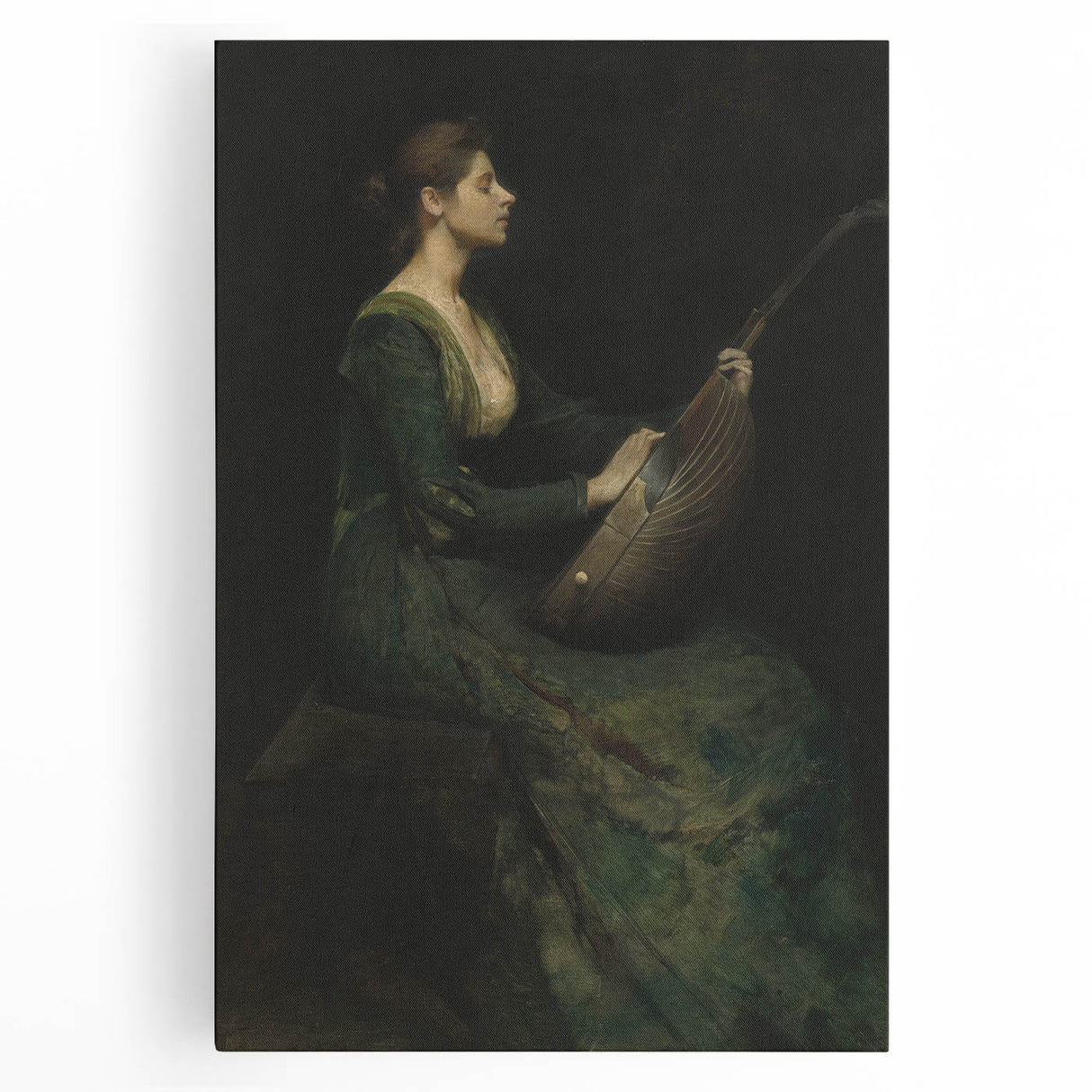 Woman Playing Stringed Instrument – Dark Academia Wall Art, Gothic Elegance