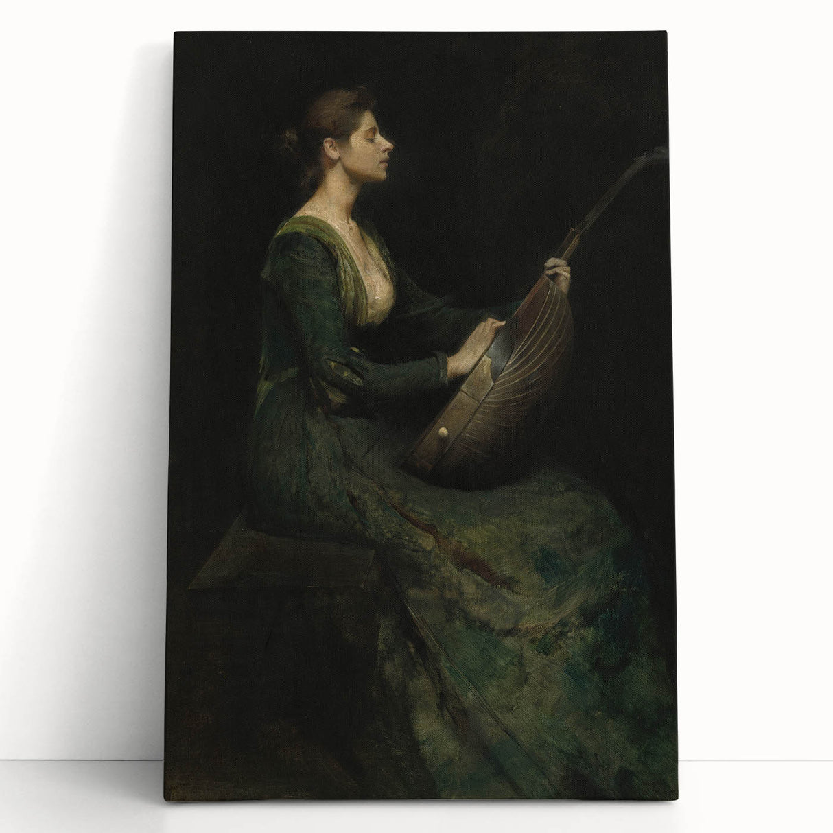 Woman Playing Stringed Instrument – Dark Academia Wall Art, Gothic Elegance