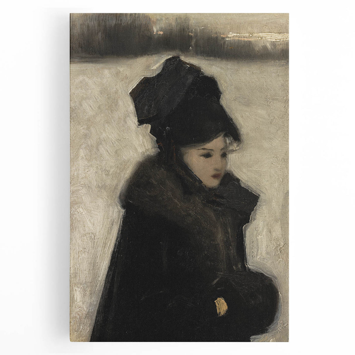 Dark Academia Wall Art - Gothic Woman in Winter for Moody Aesthetic Decor