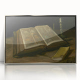 Dark Academia Wall Art – Open Book with Candlelight Still Life