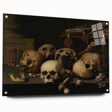 Dark Academia Wall Art – Skull Still Life with Bones and Candlelight