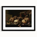 Dark Academia Wall Art – Skull Still Life with Bones and Candlelight