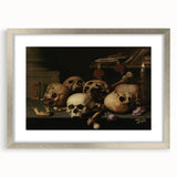 Dark Academia Wall Art – Skull Still Life with Bones and Candlelight