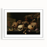 Dark Academia Wall Art – Skull Still Life with Bones and Candlelight