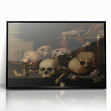 Dark Academia Wall Art – Skull Still Life with Bones and Candlelight
