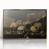 Dark Academia Wall Art – Skull Still Life with Bones and Candlelight