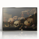 Dark Academia Wall Art – Skull Still Life with Bones and Candlelight