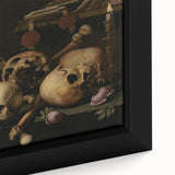 Dark Academia Wall Art – Skull Still Life with Bones and Candlelight