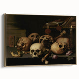 Dark Academia Wall Art – Skull Still Life with Bones and Candlelight