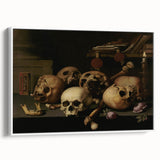 Dark Academia Wall Art – Skull Still Life with Bones and Candlelight