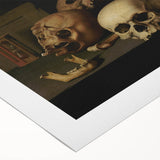 Dark Academia Wall Art – Skull Still Life with Bones and Candlelight
