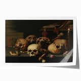 Dark Academia Wall Art – Skull Still Life with Bones and Candlelight
