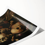 Dark Academia Wall Art – Skull Still Life with Bones and Candlelight