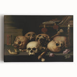 Dark Academia Wall Art – Skull Still Life with Bones and Candlelight