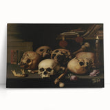 Dark Academia Wall Art – Skull Still Life with Bones and Candlelight