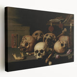 Dark Academia Wall Art – Skull Still Life with Bones and Candlelight
