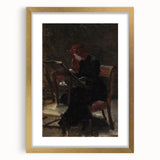 Dark Academia Wall Art - Red-Haired Woman Studying for Moody Gothic Decor