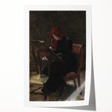 Dark Academia Wall Art - Red-Haired Woman Studying for Moody Gothic Decor