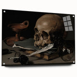 Dark Academia Wall Art – Skull, Quill, and Book Still Life in Gothic Style