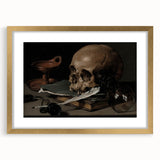 Dark Academia Wall Art – Skull, Quill, and Book Still Life in Gothic Style