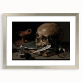 Dark Academia Wall Art – Skull, Quill, and Book Still Life in Gothic Style