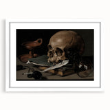 Dark Academia Wall Art – Skull, Quill, and Book Still Life in Gothic Style