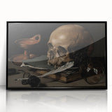 Dark Academia Wall Art – Skull, Quill, and Book Still Life in Gothic Style