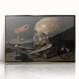 Dark Academia Wall Art – Skull, Quill, and Book Still Life in Gothic Style