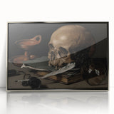 Dark Academia Wall Art – Skull, Quill, and Book Still Life in Gothic Style