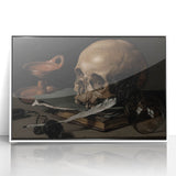 Dark Academia Wall Art – Skull, Quill, and Book Still Life in Gothic Style